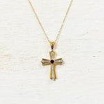 Sterling Silver Gold Plated Cross Necklace w/ Red Stone