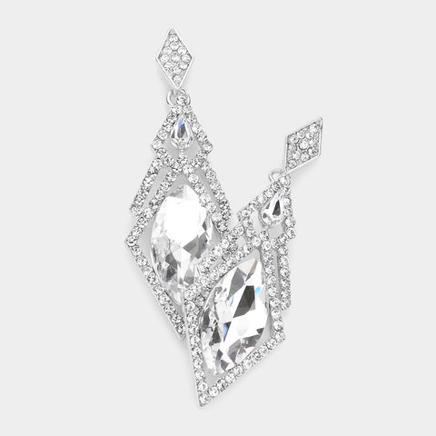 Fashion Silver Tone Rhinestone Dangle Earrings