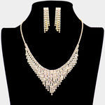 Fashion Gold Tone Rhinestone Fringe Necklace Set