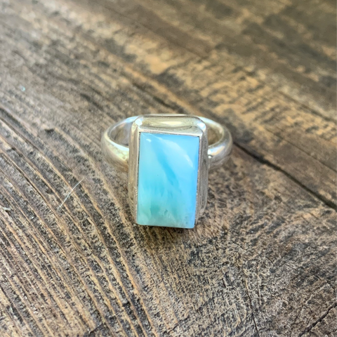 Sterling Silver Rectangle Larimar Ring