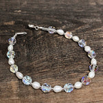 Sterling Silver Freshwater Pearl & Aurora Borealis Crystal Bracelet