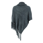 Beyond Soft Grey Cowl Neck Poncho with Fringe