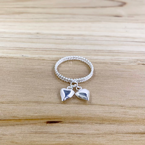 Sterling Silver Two Dangle Hearts Ring