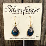 Silver, Gold, and Blue Layered Teardrop Earrings