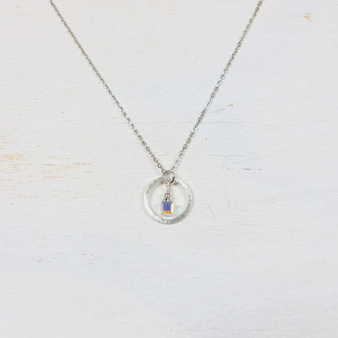 Sterling Silver Cube April Crystal Circle Necklace