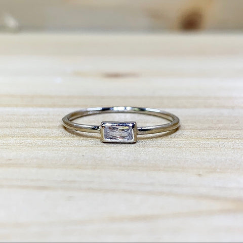 Sterling Silver Rectangle CZ Band Ring