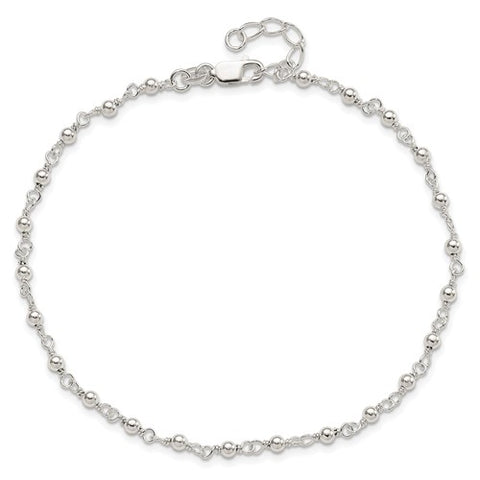 Sterling Silver Fancy Beaded Anklet