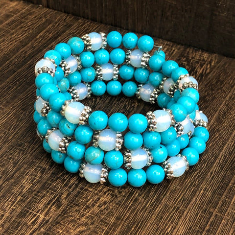 Fashion Turquoise and Moonstone Wrap Bracelet