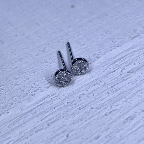 Sterling Silver Mini Pave Disc Studs