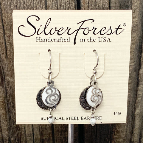 Silver and White Layered Shapes Earrings