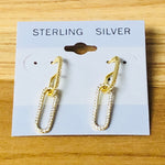 Sterling Silver Gold Plated Paperclip Dangle with CZ accent Earrings