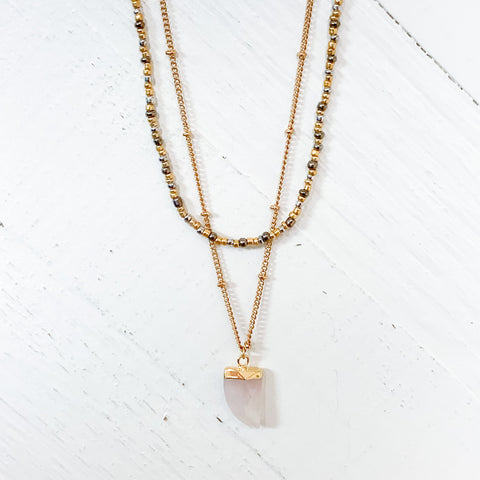 Gold Tone Layered Beaded Shark Tooth Necklace