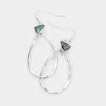 Fashion Abalone Silver Tone Open Teardrop Earrings