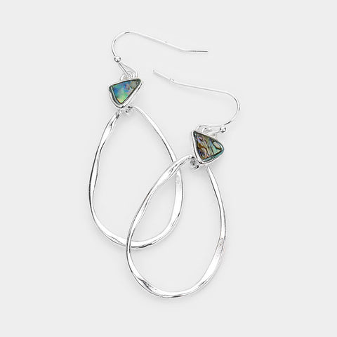 Fashion Abalone Silver Tone Open Teardrop Earrings