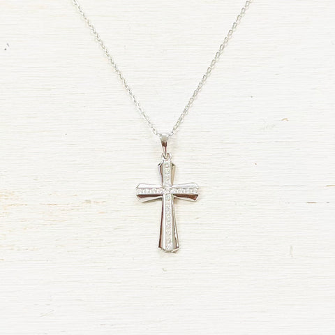 Sterling Silver CZ Cross Necklace