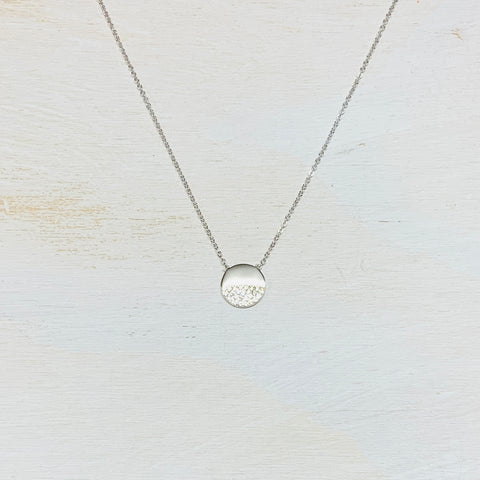 Sterling Silver Half CZ Circle Necklace