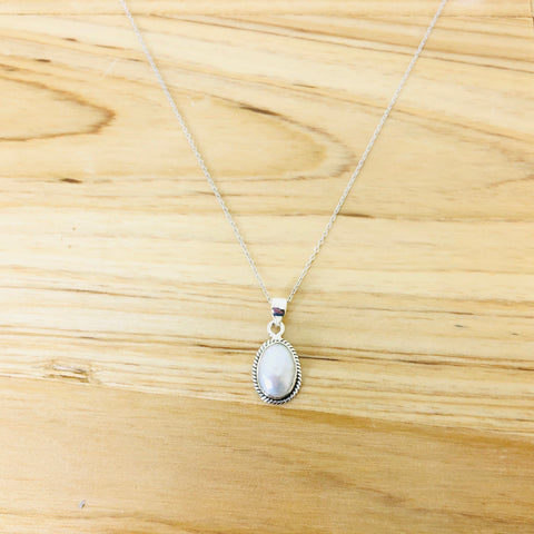 Sterling Silver Oval Pearl Necklace