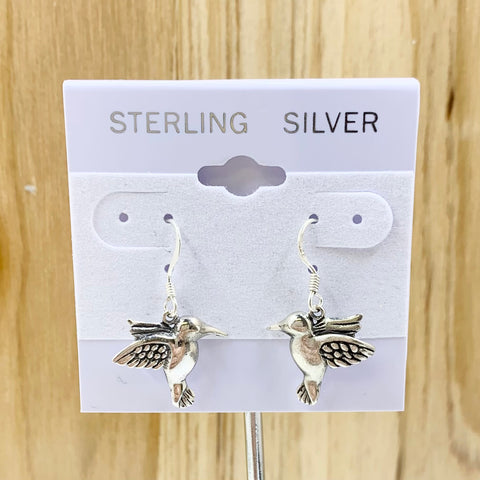 Sterling Silver Humming Bird Dangle Earrings
