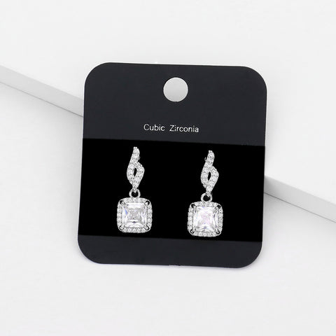 Fashion Silver Tone CZ Dangle Earrings