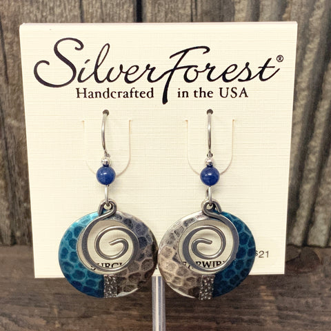 Silver and Blue Swirl Earrings