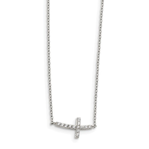 Sterling Silver CZ Sideways Cross Necklace