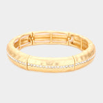 Fashion Rhinestone Hammered Metal Stretch Bracelet