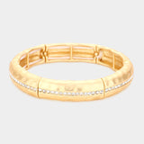 Fashion Rhinestone Hammered Metal Stretch Bracelet