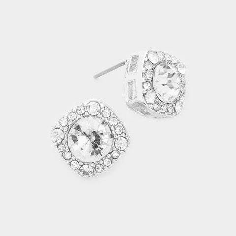 Fashion Silver Tone Crystal Studs