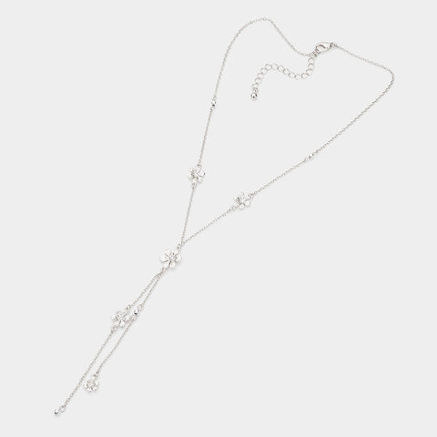 Fashion Silver Tone Flower Y Chain Necklace
