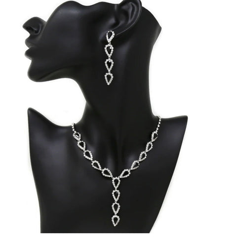 Fashion Teardrop Y Shape Rhinestone Necklace Set