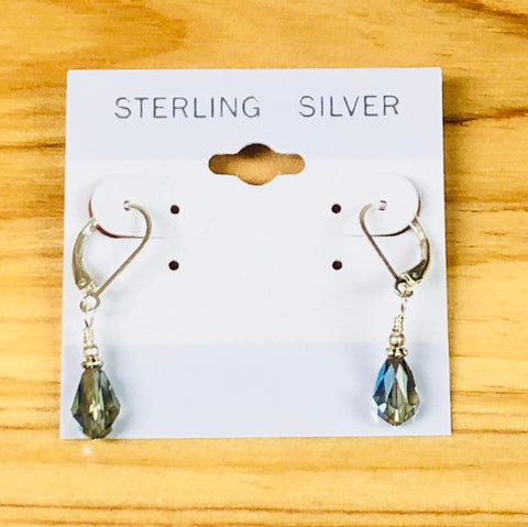 Sterling Silver Smokey Crystal Dangle Earrings