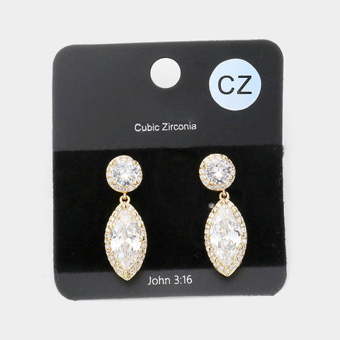 Fashion Gold Tone CZ Marquise Earrings