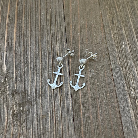 Sterling Silver Anchor Dangle Earrings