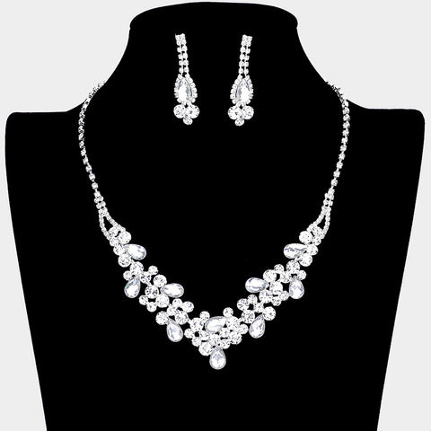 Fashion Silver Tone Rhinestone Teardrop Necklace and Earring Set