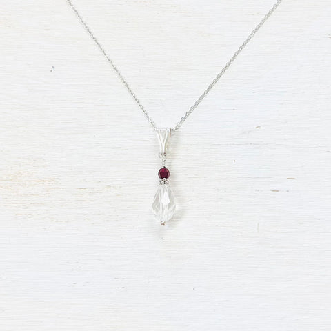 Sterling Silver Red and Clear Crystal Necklace