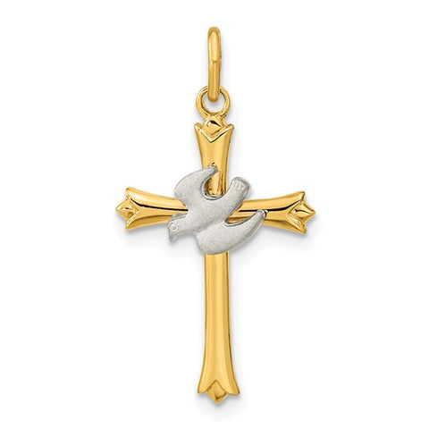 Sterling Silver Gold Plated Dove on Cross Pendant Necklace