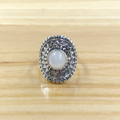 Sterling Silver Rainbow Moonstone Sunburst Ring
