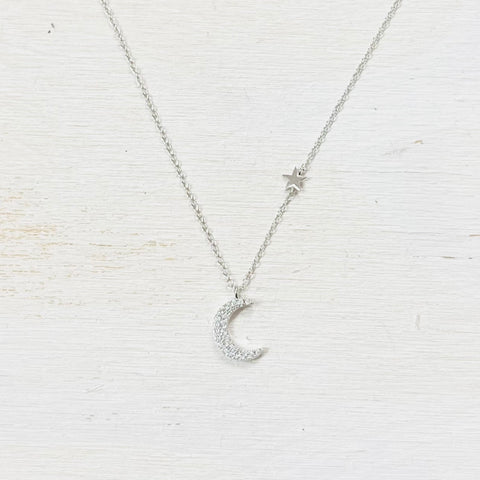 SS CZ Moon with Star Necklace