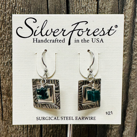 Silver Forest Square Dangle Earrings