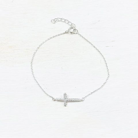 SS CZ Cross Bracelet 7-8”
