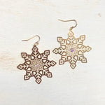 Stone Embellished Snowflake Dangle Earrings