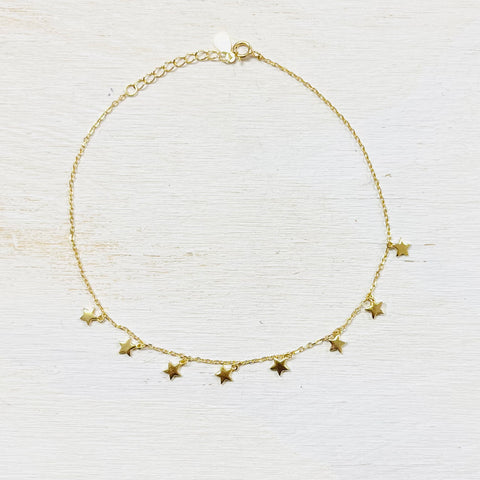 SS Gold Plated Dangle Star Anklet