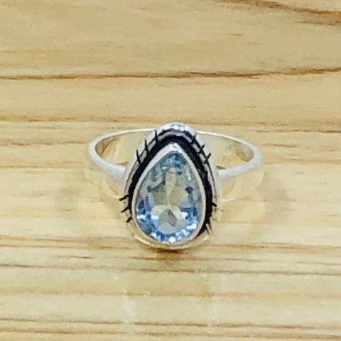 Genuine Blue Topaz Teardrop Ring-Size 7