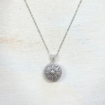 Sterling Silver Open Circle Flower Pendant Necklace with CZ Stones