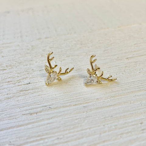 Sterling Silver Gold Tone CZ Deer Studs