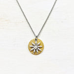 Crystal Bezel Burst w/ Gold Disc Fashion Necklace