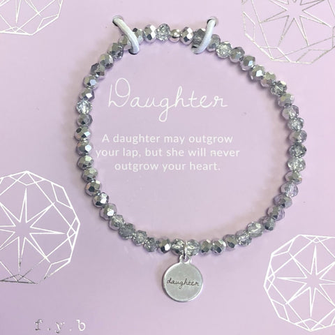 Daughter Silver Crystal Stretch Bracelet