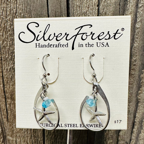 Silver Forest Starfish Teardrop Earrings