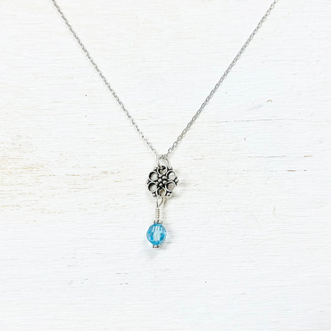 Sterling Silver March Flower Drop Necklace