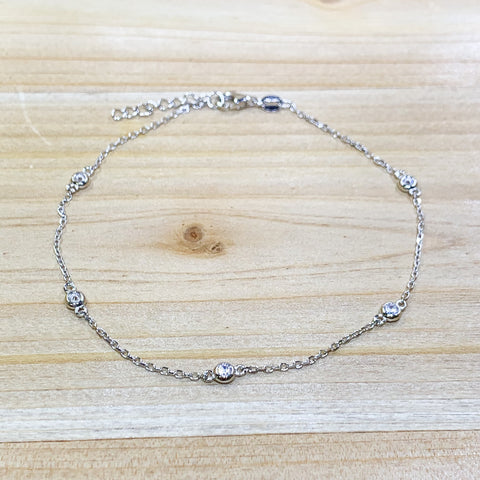 CZ Ball Sterling Silver Chain Anklet